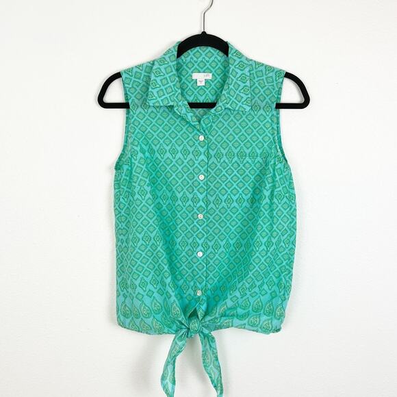 J Jill Sleeveless Tie Waist Button Down Cotton Top Small - Picture 4 of 8